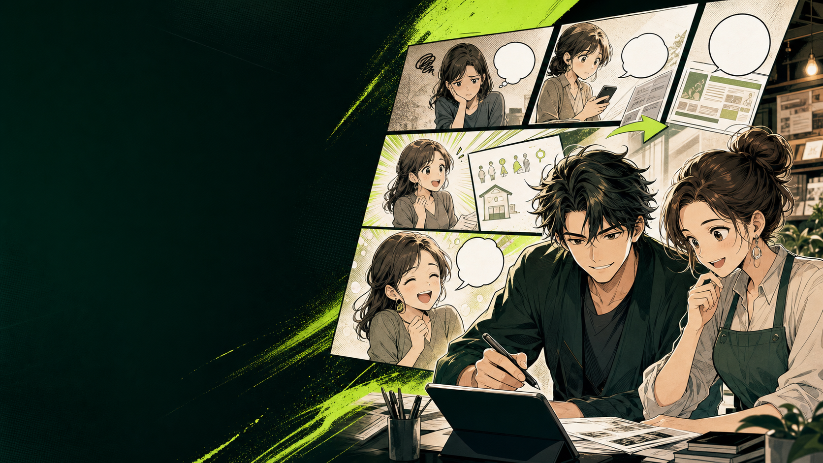 漫画LPのストーリー設計を表現したMINTのヒーローイラスト